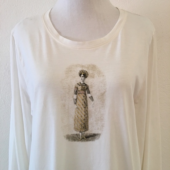 Peruvian Connection Women's Pima Cotton White Scoop Neck Graphic T Shirt XL - Picture 2 of 8